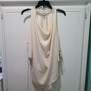 Flowy top, hanging sleeve details, cream, M